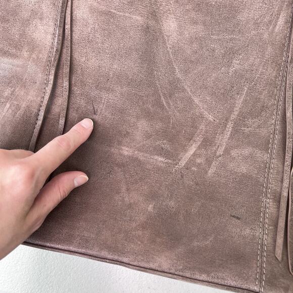 Hobo Kingston Shiny Sheen Brown Leather Tote Bag Purse Large Tassels - Picture 3 of 16